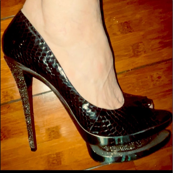 ZiGiny Black Label Snakeskin/Rhinestone platform Pumps 🔥🔥🔥 - Picture 1 of 5